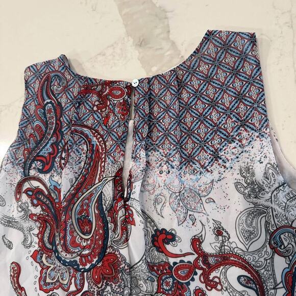 Daniel Rainn Paisley Layered Pleated Sleeveless Blouse Womens Large BlueRed Boho - Picture 7 of 7
